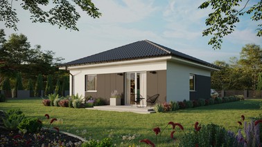 ERDOL 1 - Version Links (Wohnzimmer auf der linken Seite) - Walmdach ohne ausgebautem Dachboden - Dachneigung 25 Grad - keine Dachfenster - Standard - Styropor, Netz, Kleber - Weiß