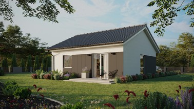 ERDOL 1 - Version Links (Wohnzimmer auf der linken Seite) - Satteldach ohne ausgebautem Dachboden -Dachneigung  25 Grad - keine Dachfenster - Balkontür im Esszimmer - Styropor, Netz, Kleber - Weiß - Ohne