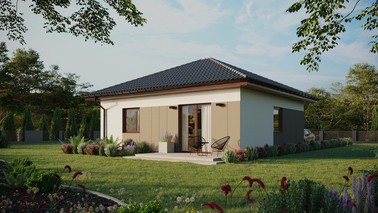 ERDOL 1 - Version Links (Wohnzimmer auf der linken Seite) - Walmdach ohne ausgebautem Dachboden - Dachneigung 25 Grad - keine Dachfenster - Standard - Styropor, Netz, Kleber - Nusbaum