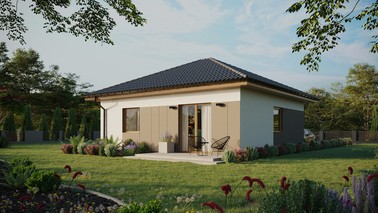 ERDOL 1 - Version Links (Wohnzimmer auf der linken Seite) - Walmdach ohne ausgebautem Dachboden - Dachneigung 25 Grad - keine Dachfenster - Standard - Styropor, Netz, Kleber - Winchester