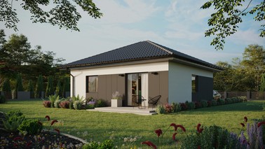 ERDOL 1 - Version Links (Wohnzimmer auf der linken Seite) - Walmdach ohne ausgebautem Dachboden - Dachneigung 25 Grad - keine Dachfenster - Standard - Styropor, Netz, Kleber - Anthrazit